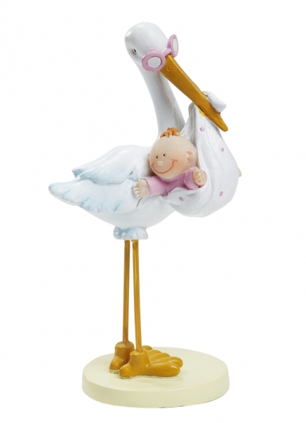 Dekofigur / Tortenfigur - Storch mit Babygirl - ca. 11cm